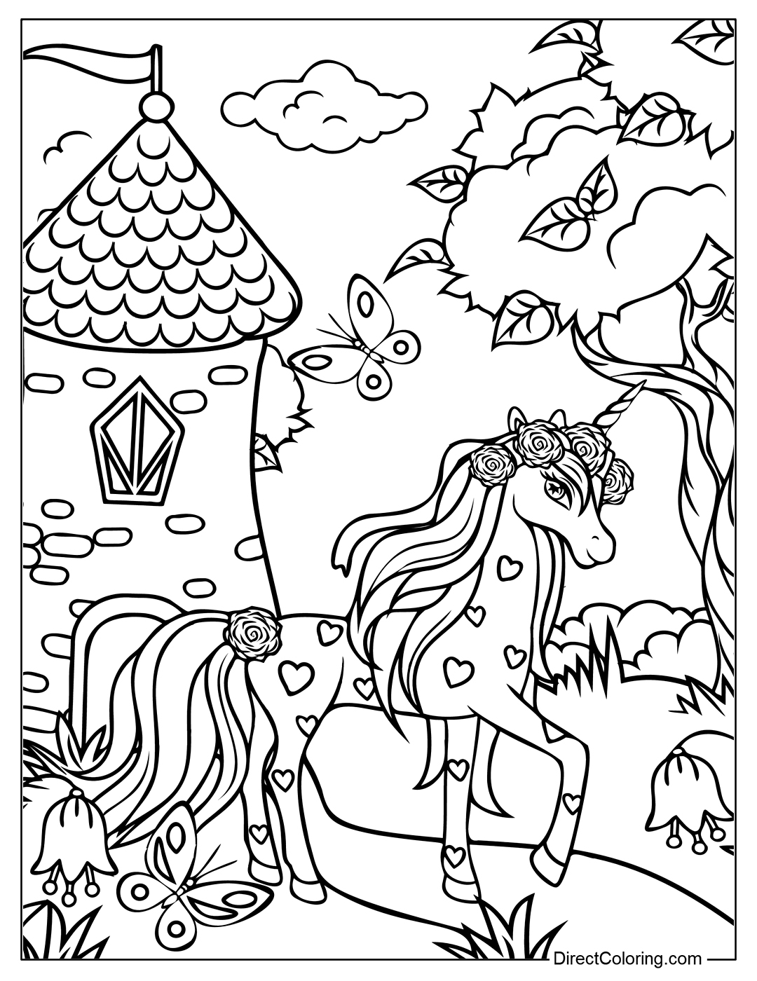 Unicorn in the Magic Forest Coloring to Print